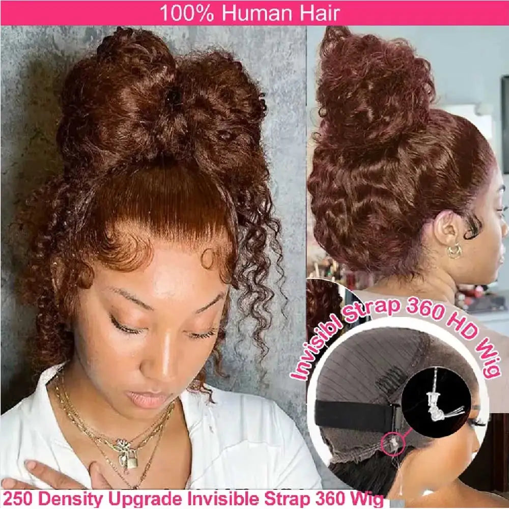 Water Wave 30 32 36Inch Invisible Strap 360 Full Lace Front Wig Chocolate Brown Deep Wave Frontal Wig Glueless Wig Human Hair