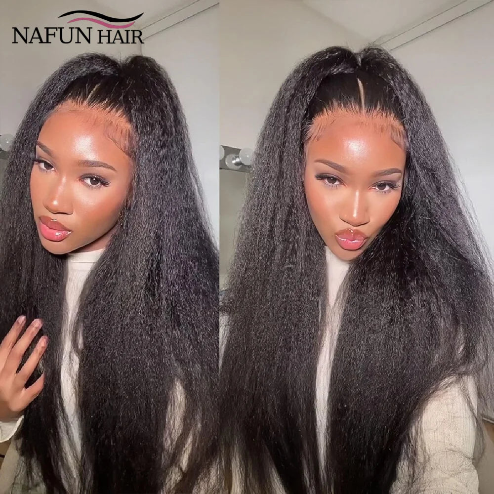 13x4 Transparent Kinky Straight Lace Front Wig Pre Plucked Yaki Brazilian 4x4 Closure Human Hair Wig For Woman Natural Hairline