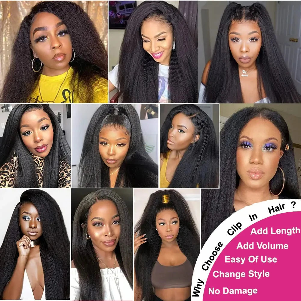 Seamless Kinky Straight Clip In Hair Extensions Brazilian Virgin Human Hair Extensions 8Pcs Clip Ins Human Hair With 18 Clips
