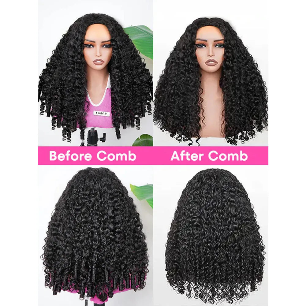 Vietnamese Burmese Curly Half Glueless Wigs Clip Ins Flip Over 3 IN 1 Burmese Curly Half Wig With Drawstring 100% Human Hair Wig