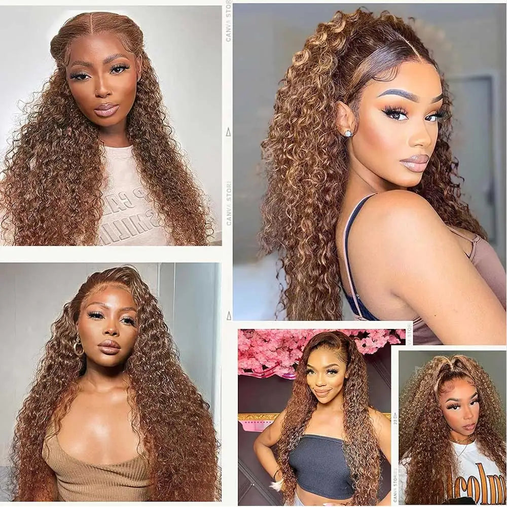 Water Wave 30 32 36Inch Invisible Strap 360 Full Lace Front Wig Chocolate Brown Deep Wave Frontal Wig Glueless Wig Human Hair