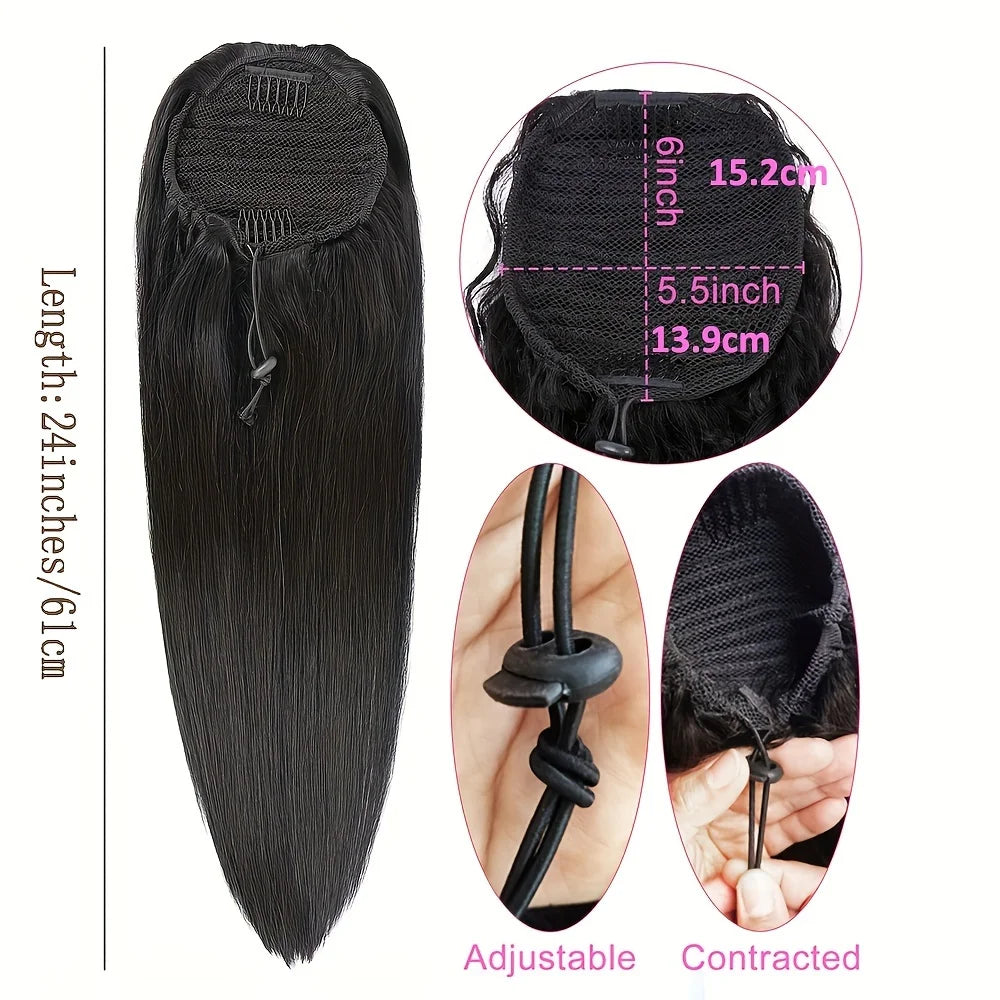 Straight Ponytail 100% Real Human Hair Drawstring Ponytail Clip In Hair Extensions Brazilian Virgin Natural Black Clips Ponytail