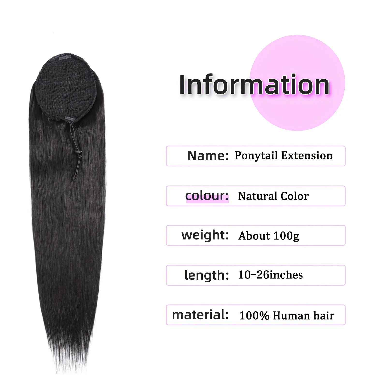 Straight Ponytail 100% Real Human Hair Drawstring Ponytail Clip In Hair Extensions Brazilian Virgin Natural Black Clips Ponytail