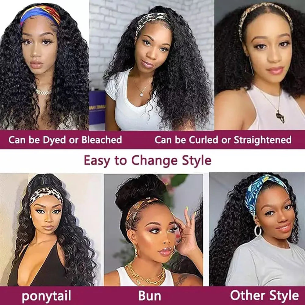 Kinky Curly Headband Wig Human Hair Glueless No Lace Front Wig for Black Women Glueless Machine Made Headband Human Hair Wigs