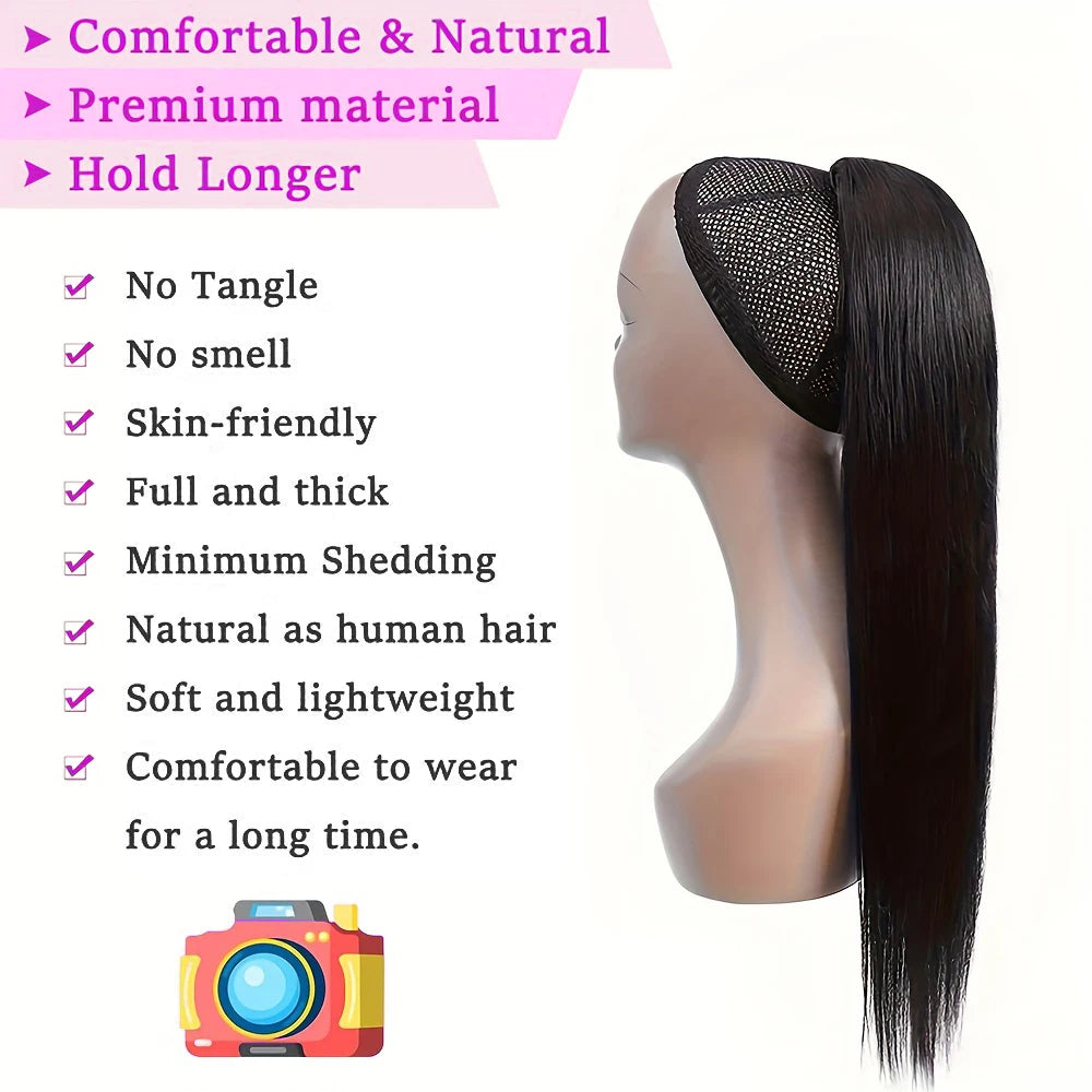 Straight Ponytail 100% Real Human Hair Drawstring Ponytail Clip In Hair Extensions Brazilian Virgin Natural Black Clips Ponytail