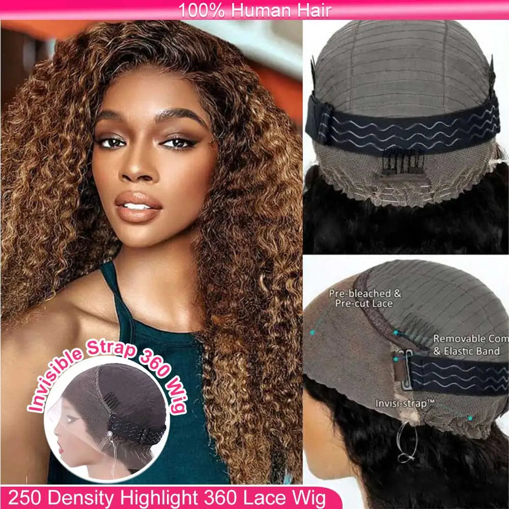 Water Wave 30 32 36Inch Invisible Strap 360 Full Lace Front Wig Chocolate Brown Deep Wave Frontal Wig Glueless Wig Human Hair