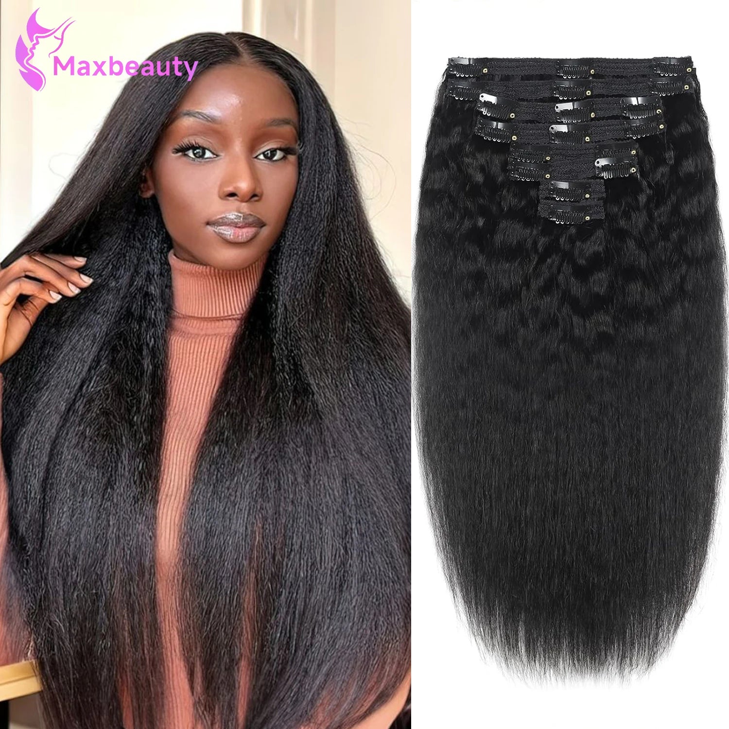 Seamless Kinky Straight Clip In Hair Extensions Brazilian Virgin Human Hair Extensions 8Pcs Clip Ins Human Hair With 18 Clips