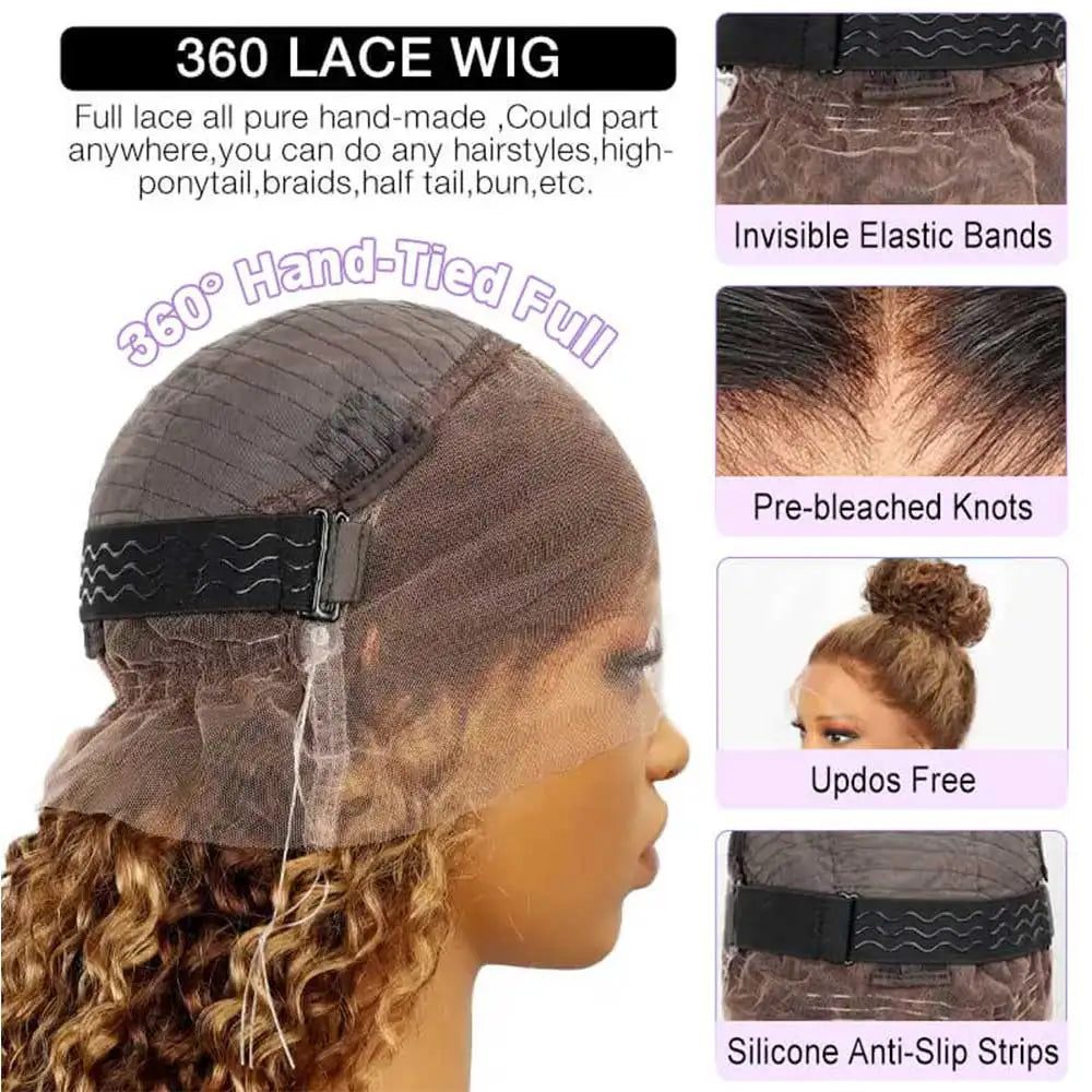 Water Wave 30 32 36Inch Invisible Strap 360 Full Lace Front Wig Chocolate Brown Deep Wave Frontal Wig Glueless Wig Human Hair
