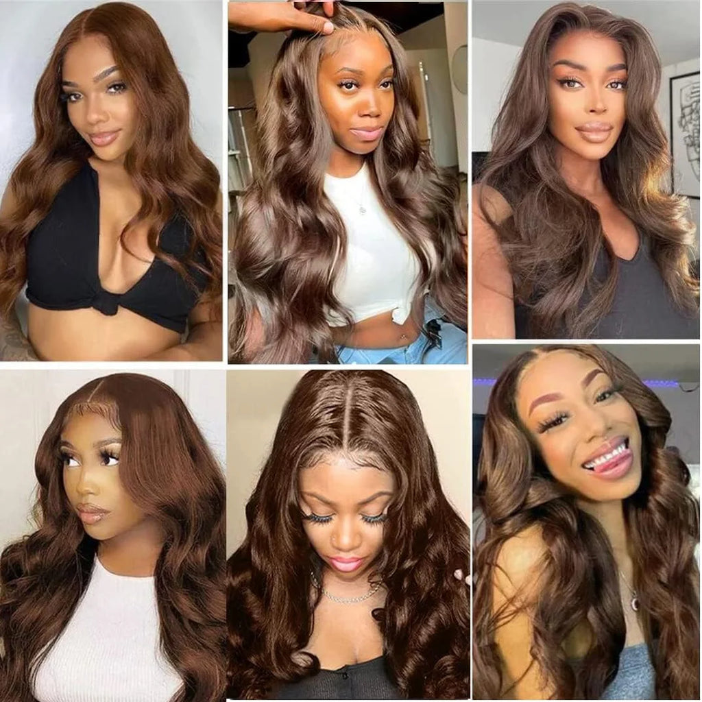13x6 Chocolate Brown Body Wave Lace Front Wig 360 Full Transparent Lace Frontal Wig Human Hair Preplucked Brazilian Hair