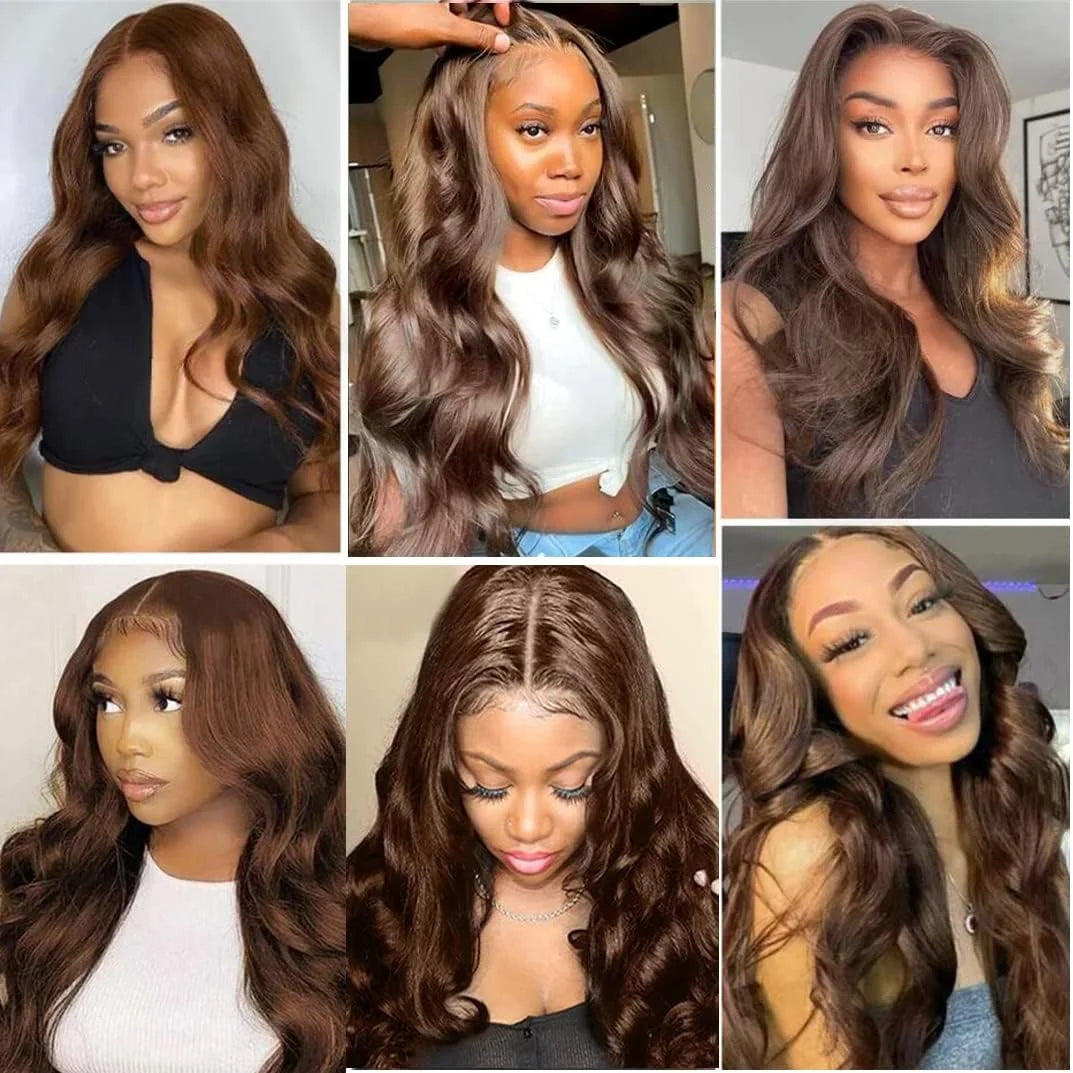 13x6 Chocolate Brown Body Wave Lace Front Wig 360 Full Transparent Lace Frontal Wig Human Hair Preplucked Brazilian Hair