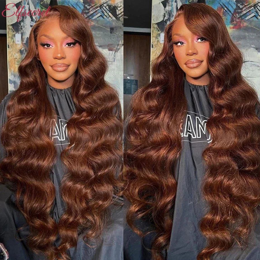 13x6 Chocolate Brown Body Wave Lace Front Wig 360 Full Transparent Lace Frontal Wig Human Hair Preplucked Brazilian Hair