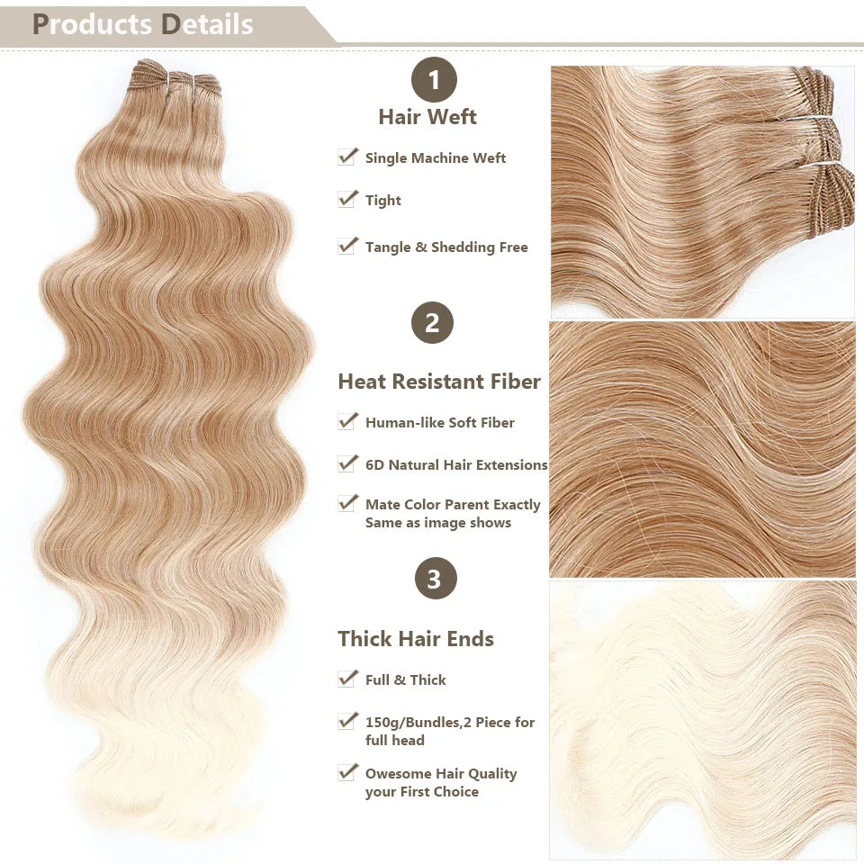 30Inches 200grams Orange Light Brown 12# M888# Body Wave Hair Weave Bundles Blond 27/613 White High Temperature Synthetic Hair