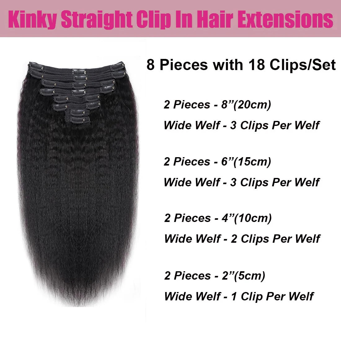 Seamless Kinky Straight Clip In Hair Extensions Brazilian Virgin Human Hair Extensions 8Pcs Clip Ins Human Hair With 18 Clips