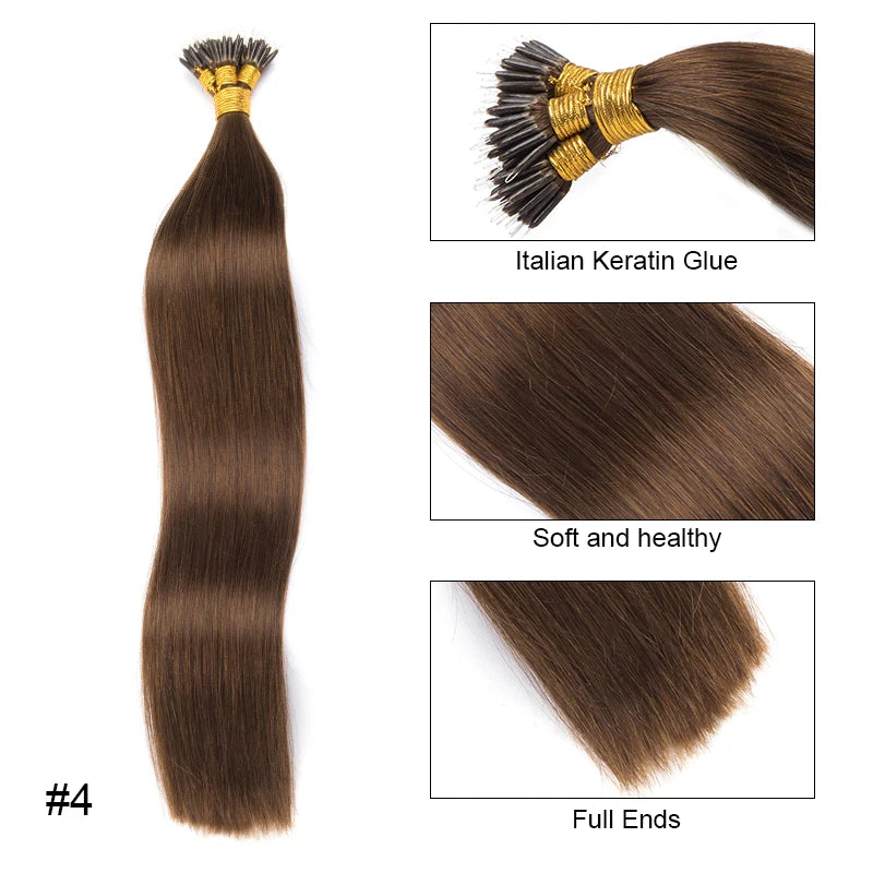 Straight Nano Rings Hair Extension 100% Natural Human Hair Extensions 0.8g/1g/ Strand 50pcs Fusion Hair Extension Ombre Blond