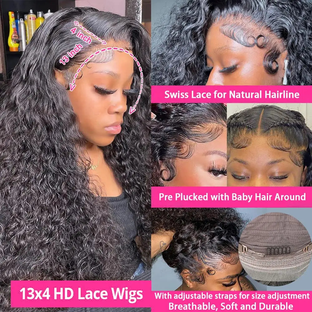 Curly Lace Front Wig Human Hair 13x4 13x6 Deep Wave Lace Frontal Wig 6x4 5x5 Glueless Transparent Pre Cut Lace Wigs 210 Density