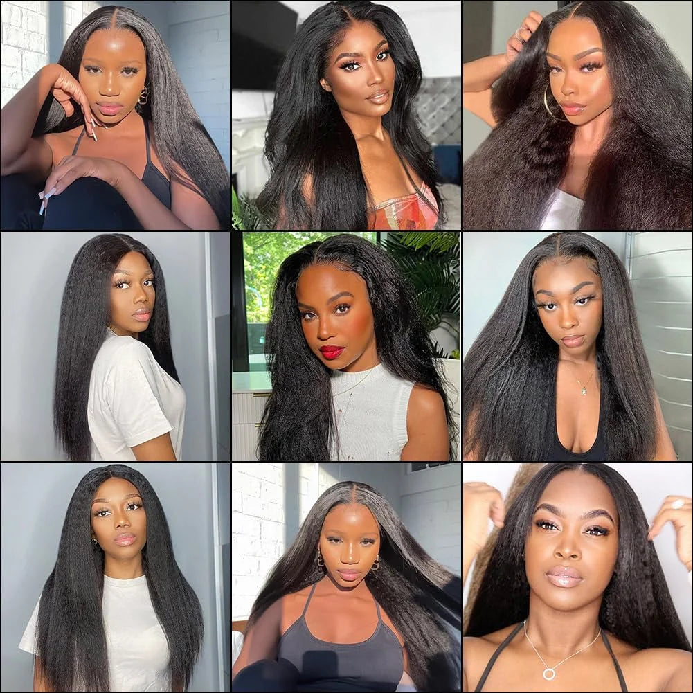 13x4 Transparent Kinky Straight Lace Front Wig Pre Plucked Yaki Brazilian 4x4 Closure Human Hair Wig For Woman Natural Hairline