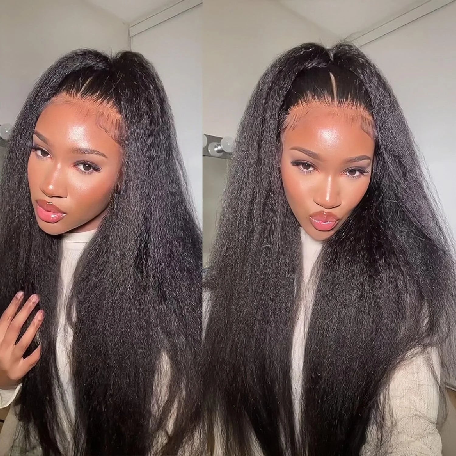 13x4 Transparent Kinky Straight Lace Front Wig Pre Plucked Yaki Brazilian 4x4 Closure Human Hair Wig For Woman Natural Hairline