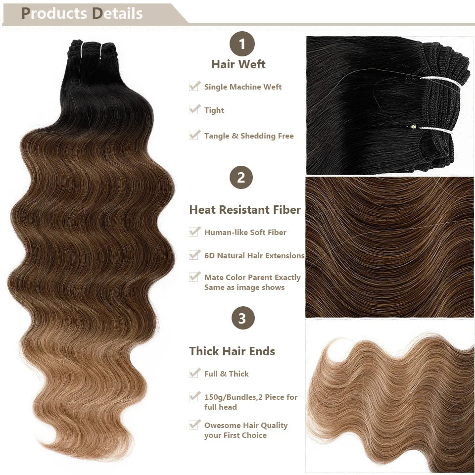 30Inches 200grams Orange Light Brown 12# M888# Body Wave Hair Weave Bundles Blond 27/613 White High Temperature Synthetic Hair