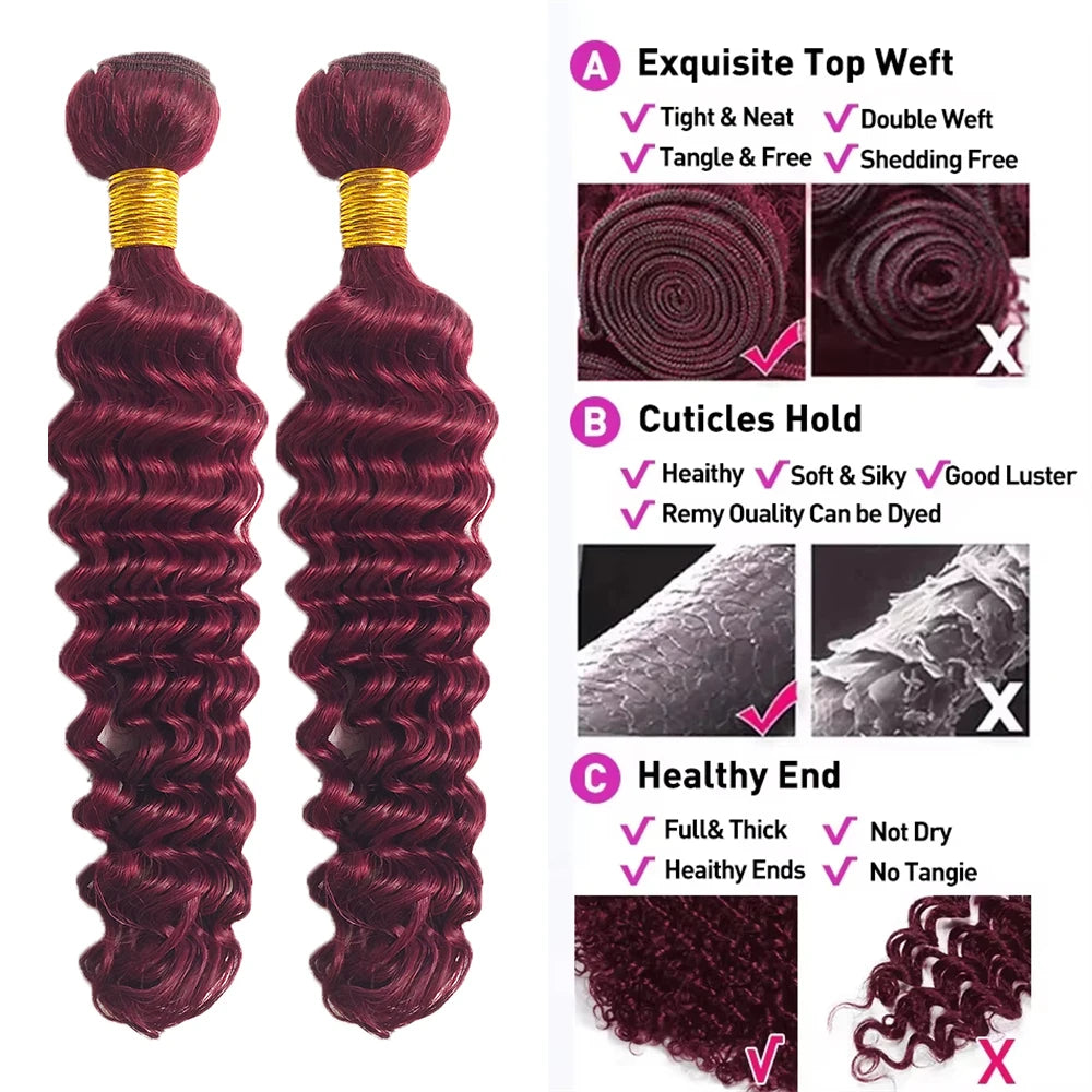 Burmese Curly Hair Bundles Burgundy Human Hair Extensions 99J Red Human Hair Tissage 16-30inch Remy Deep Wave 1/3/4 Bundles Deal