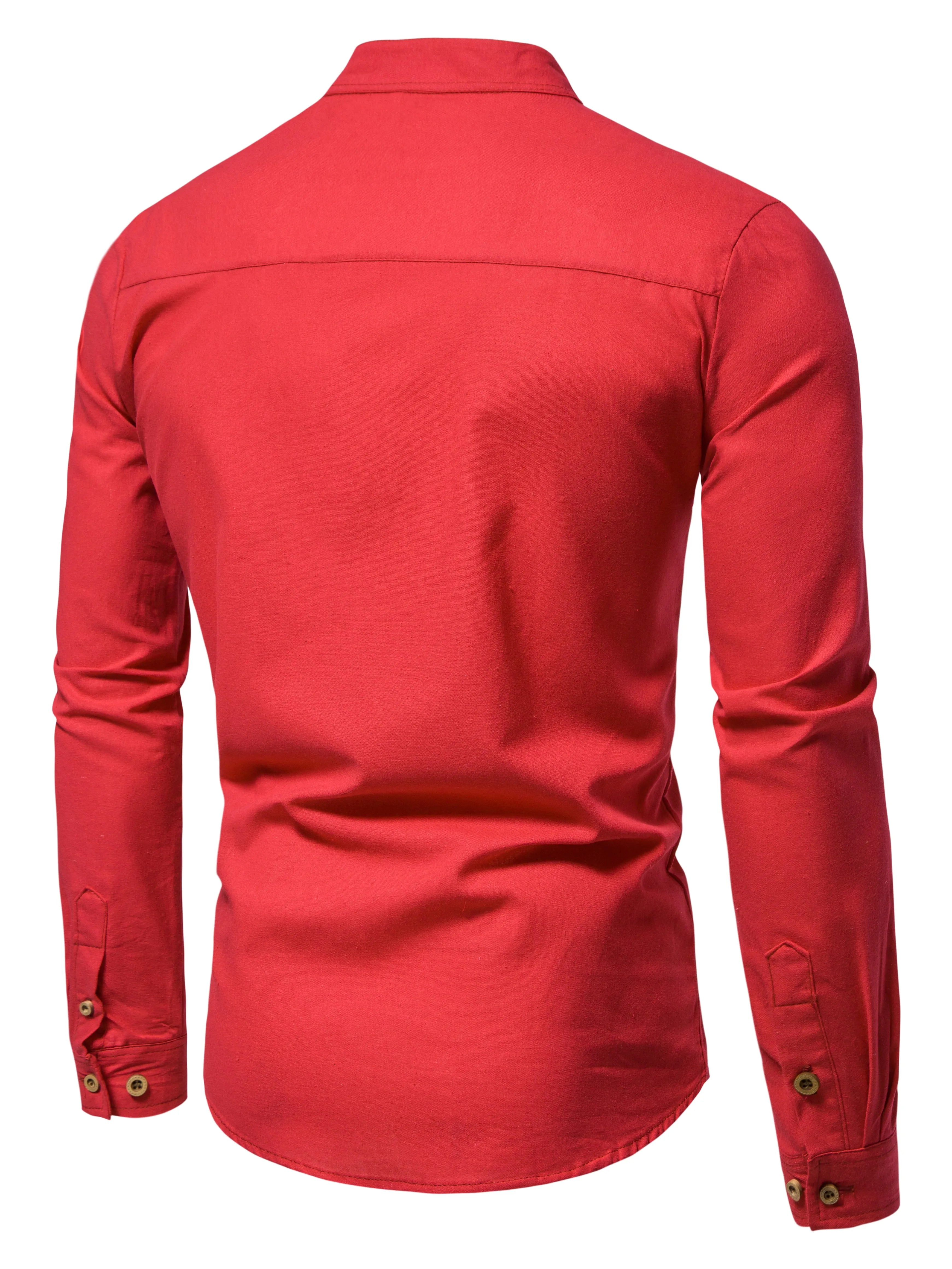 Spring and autumn men's pure cotton solid color shirts, elegant long-sleeved stand-up collar shirts, slim-fit men's shirts