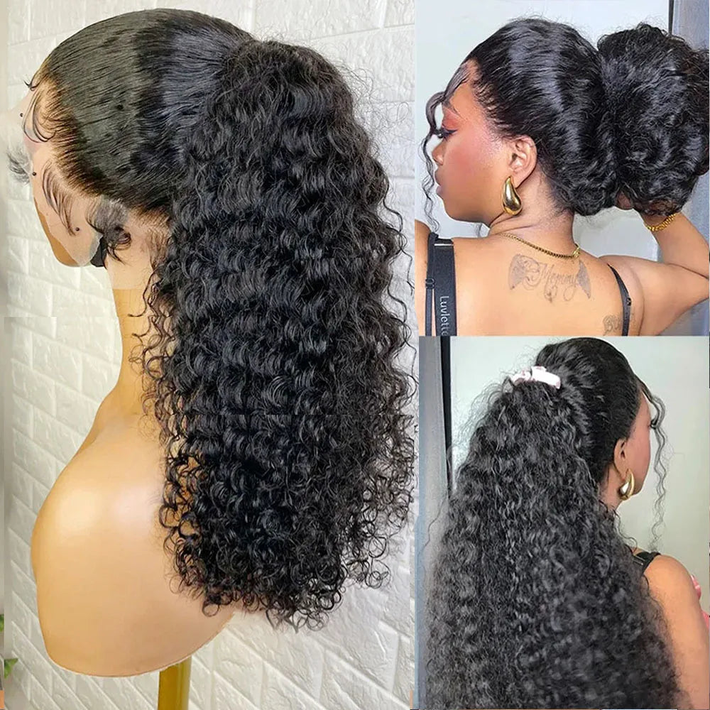 250 Density 360 Full Hd Lace Front Human Hair Wig Pre Plucked 30 Inch Glueless Wig 13X6 Deep Curly Wave Frontal Wig Human Hair