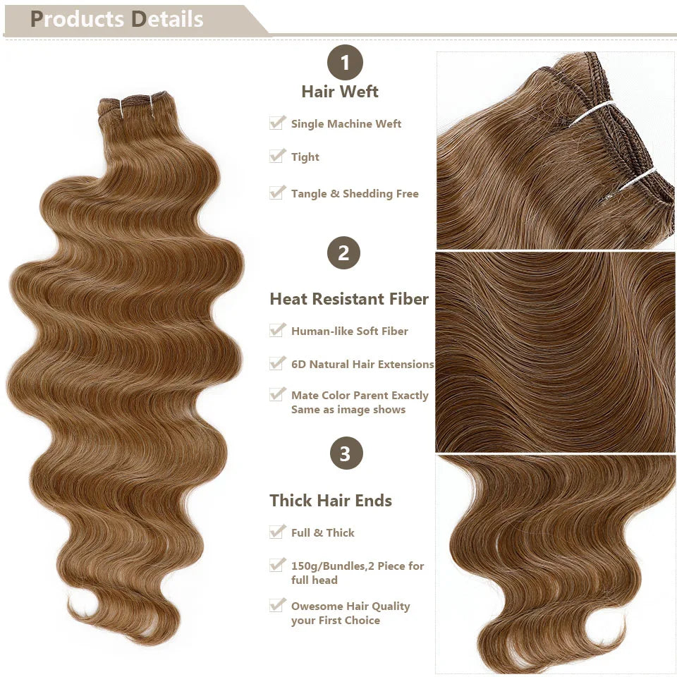 30Inches 200grams Orange Light Brown 12# M888# Body Wave Hair Weave Bundles Blond 27/613 White High Temperature Synthetic Hair