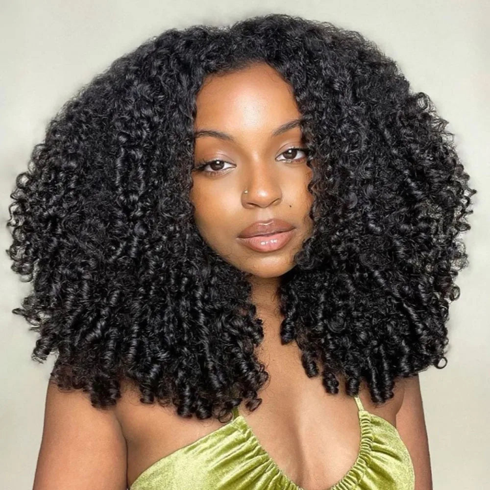 Vietnamese Burmese Curly Half Glueless Wigs Clip Ins Flip Over 3 IN 1 Burmese Curly Half Wig With Drawstring 100% Human Hair Wig