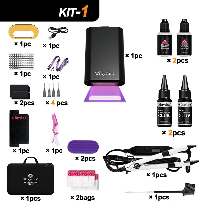 2026 UV V Light Hair Extension Set Wikytina Tools Kit, UV Extension Glue Long-Lasting Remover Machine - Salon Styling Tools