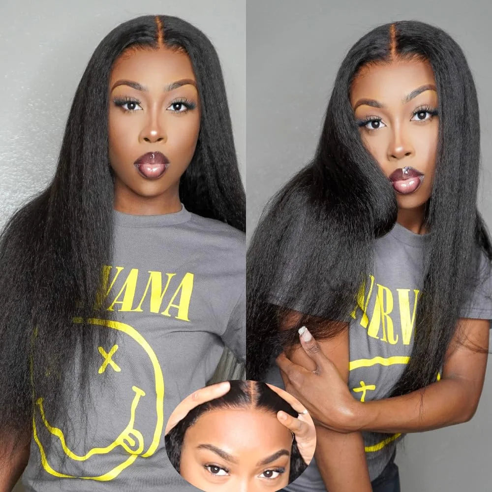13x4 Transparent Kinky Straight Lace Front Wig Pre Plucked Yaki Brazilian 4x4 Closure Human Hair Wig For Woman Natural Hairline