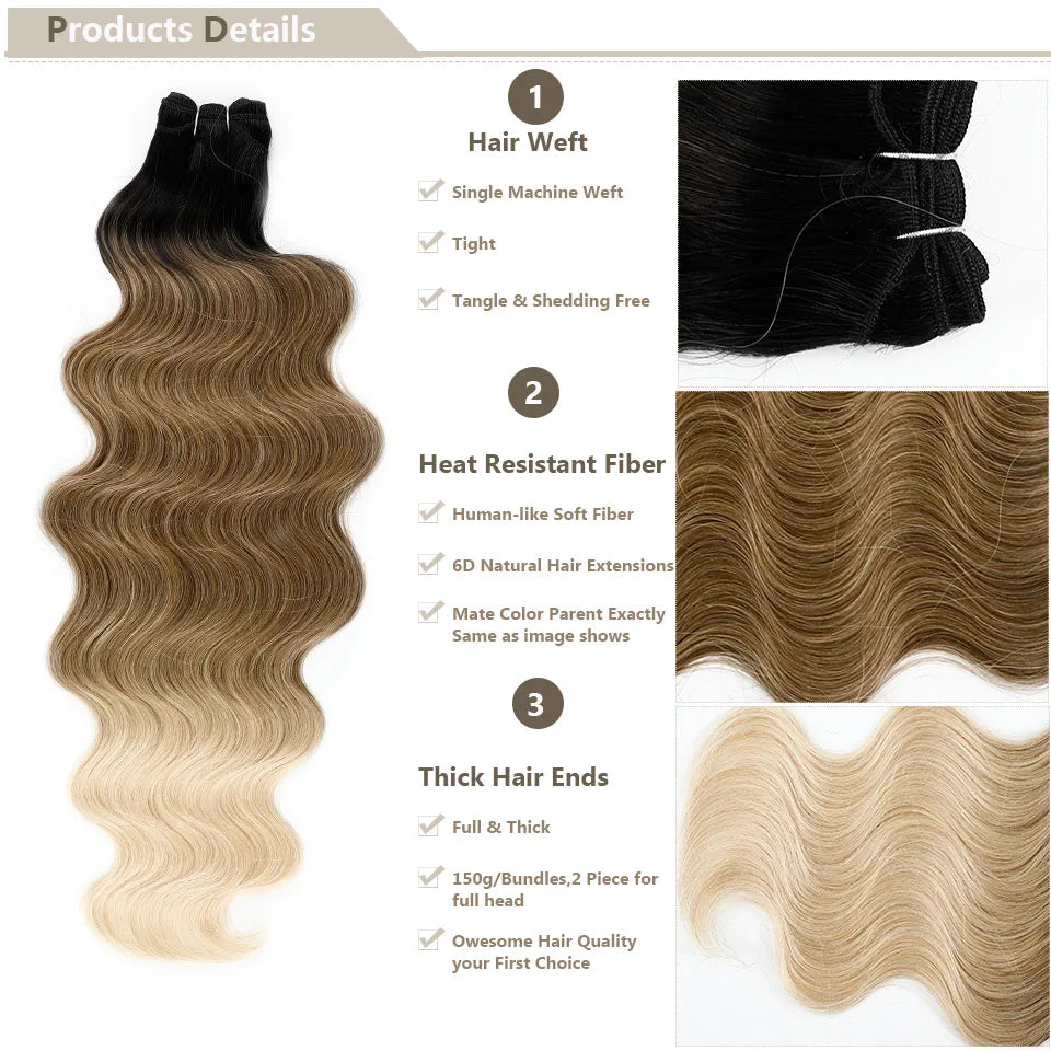 30Inches 200grams Orange Light Brown 12# M888# Body Wave Hair Weave Bundles Blond 27/613 White High Temperature Synthetic Hair