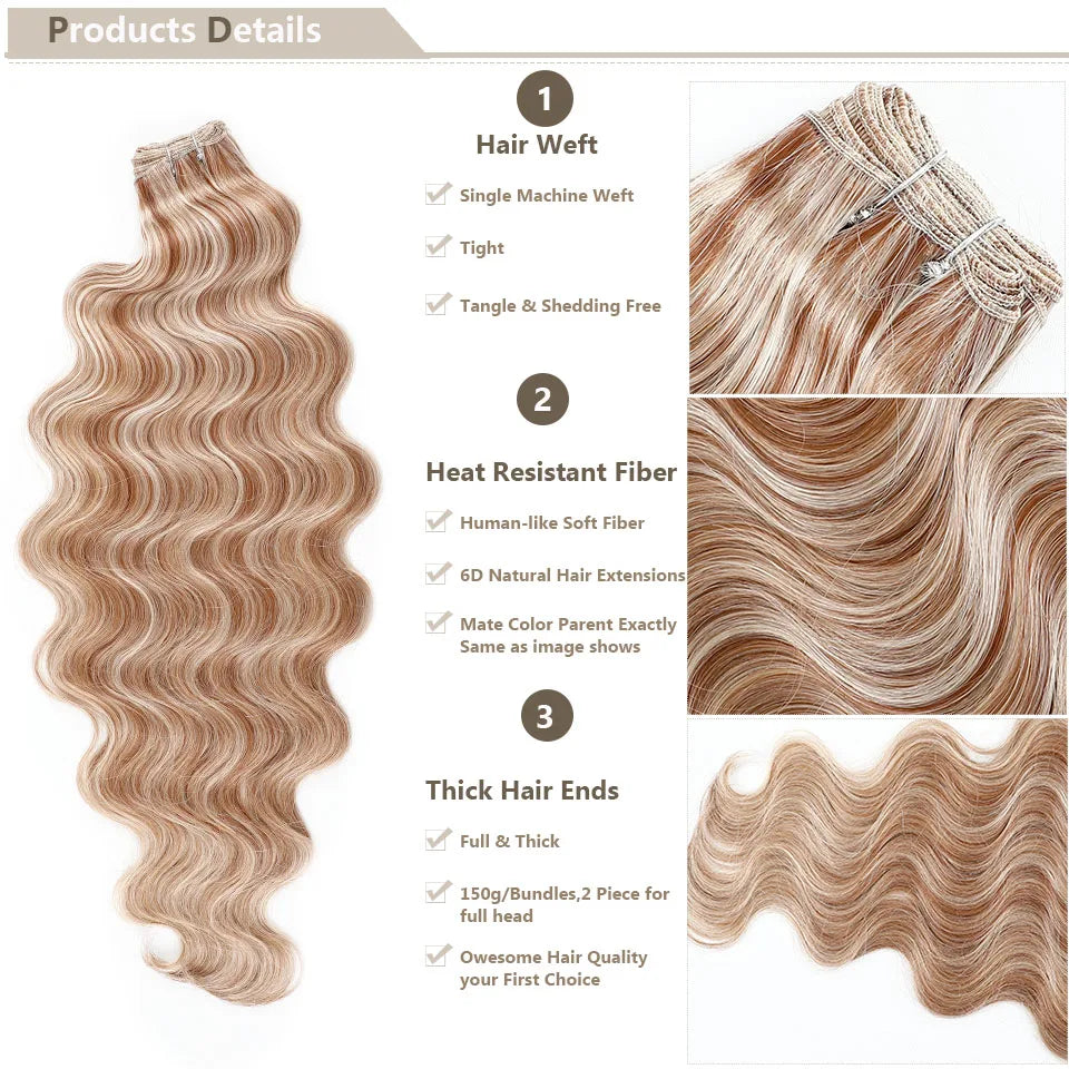 30Inches 200grams Orange Light Brown 12# M888# Body Wave Hair Weave Bundles Blond 27/613 White High Temperature Synthetic Hair