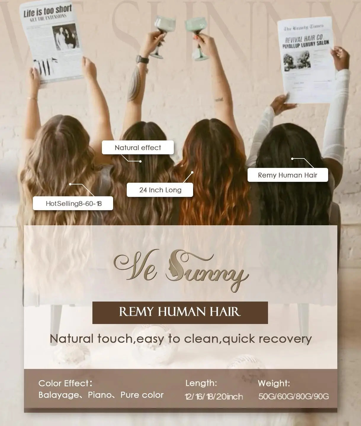 Ve Sunny Hair Seamless Clip in Hair Extensions Human Hair Thinning Hair Extensions Fill Ins Remy Hair Add Thickness 4PCS 85G