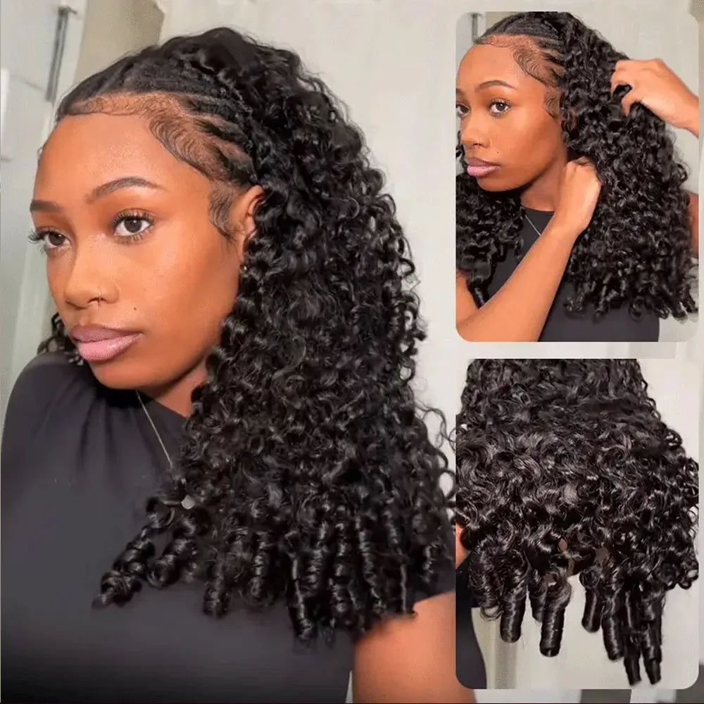 Vietnamese Burmese Curly Half Glueless Wigs Clip Ins Flip Over 3 IN 1 Burmese Curly Half Wig With Drawstring 100% Human Hair Wig