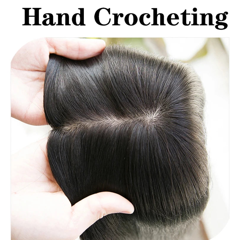 9x14cm Straight Silk Base Women Topper with Clips In Virgin European Human Hair Toupee for Women  20cm-40cm Hand Made