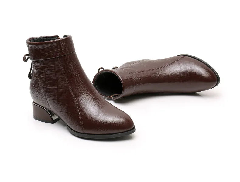 GKTINOO New Ankle Boots Women Pointed Toe Thick Heels Genuine Leather Shoes Short Boots Soft Sole Footwear Plus Size 35-43
