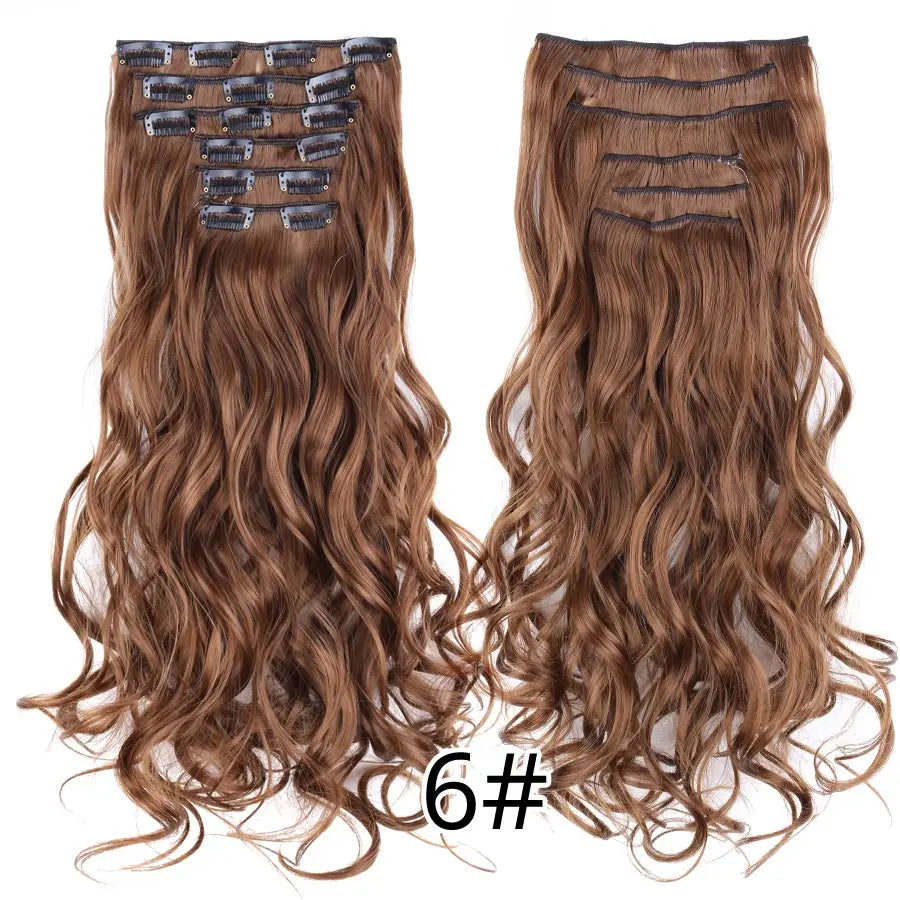 Clip-In Hair Extensions Syntetic Hair 22Inch Long Wave Hair Extensions Ombre Cclip-In One Piece 6Pcs/Set Fake Hairpiece