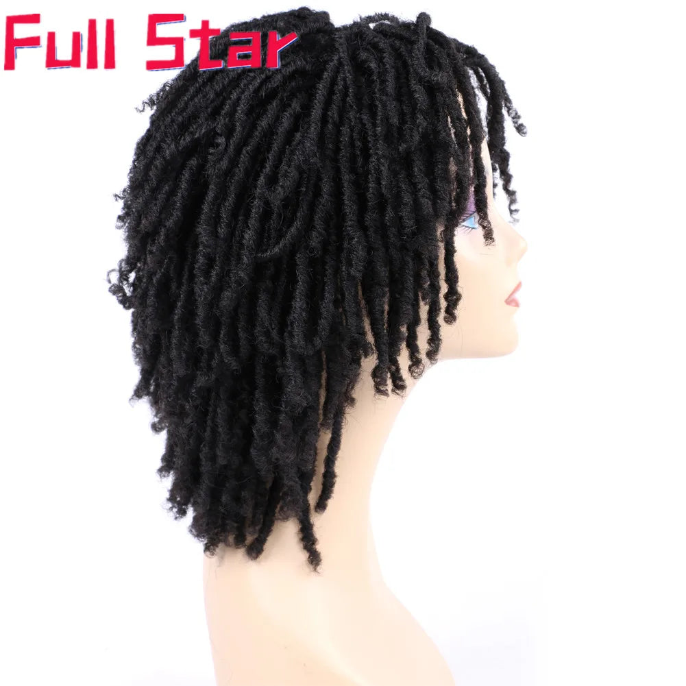Full Star 14“ Dreadlock Curly Wigs for Black Woman Ombre Burgundy Brown Color Short Curly Soul Locs Braids Wigs Party Daily Use