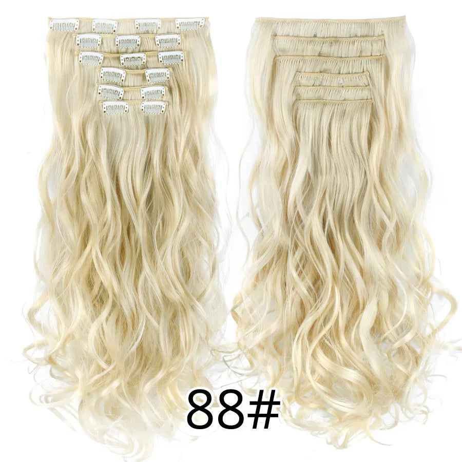 Clip-In Hair Extensions Syntetic Hair 22Inch Long Wave Hair Extensions Ombre Cclip-In One Piece 6Pcs/Set Fake Hairpiece