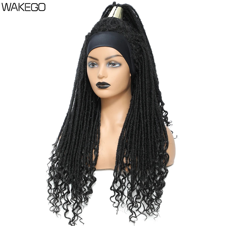 Wakego Long Dreadlocks Wig For Women Goddess Braid Headband Wig Soft Faux Locs Wigs Synthetic Braiding Crochet Twist Hair Wigs