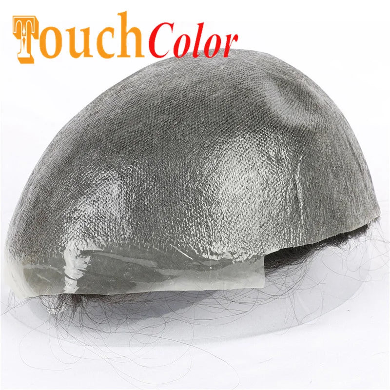 Men Toupees Real Hair Replacement Systems Thin Skin base Indian Human Remy Hair Toupee with Tapes Hairpiece Male Wig Touchcolor