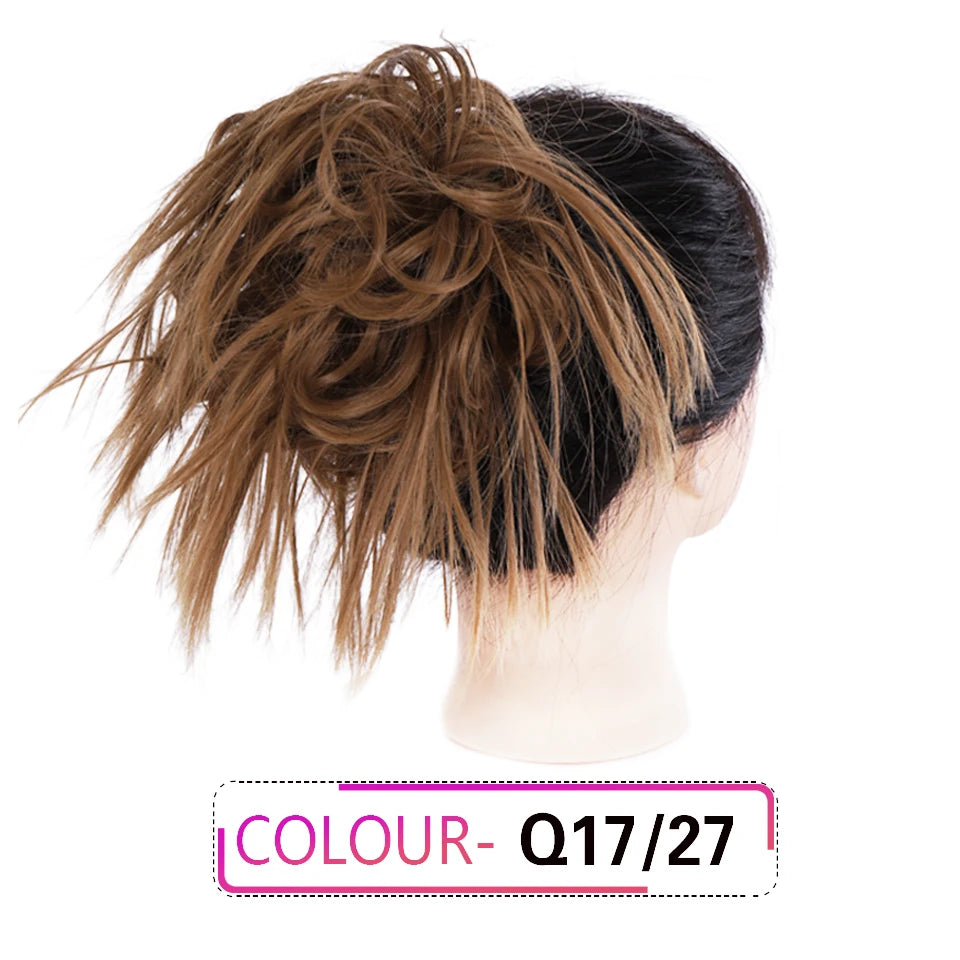 HUAYA Synthetic Chignon Donut Messy Hair Bun Hairpiece Elastic Hair Scrunchies Fake Hair Pieces For Women Black Brown Gold