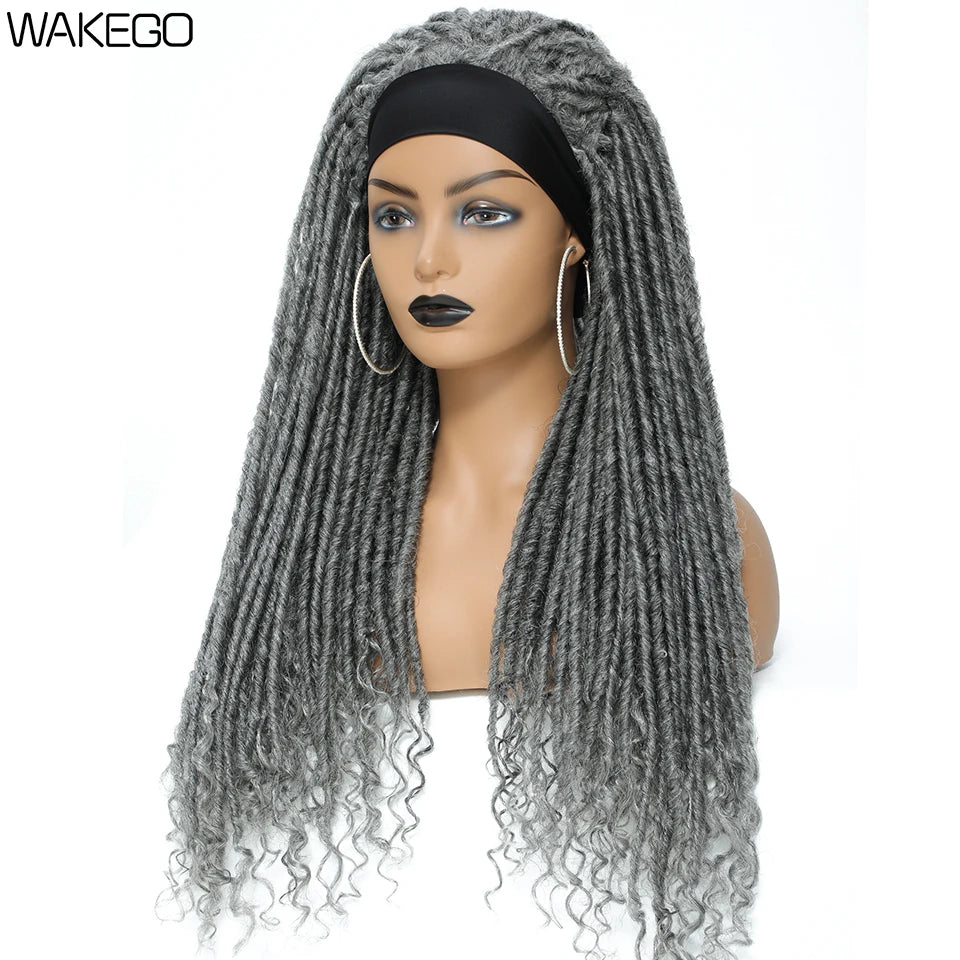 Wakego Long Dreadlocks Wig For Women Goddess Braid Headband Wig Soft Faux Locs Wigs Synthetic Braiding Crochet Twist Hair Wigs