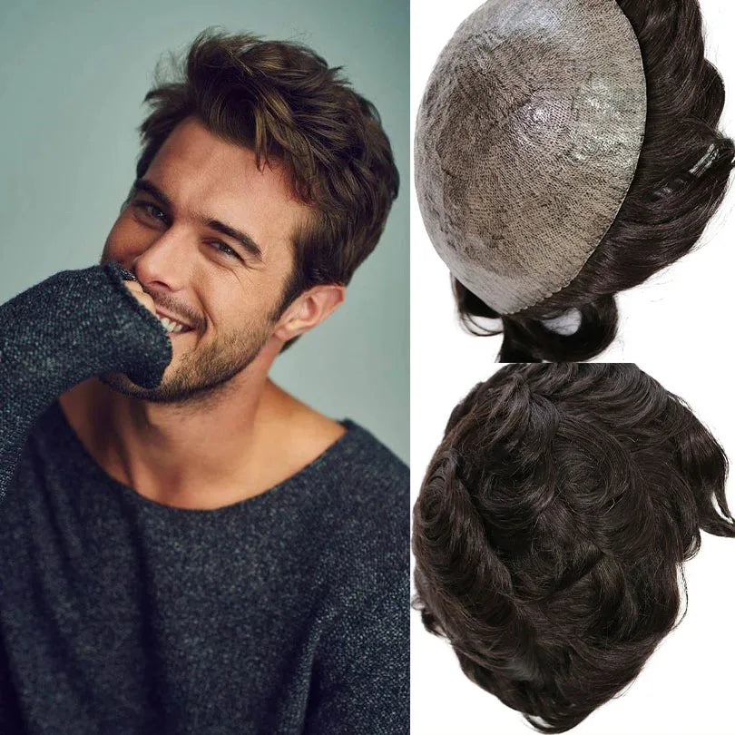 Natural Frontline Dark Brown#2 Black Blonde Super Durable Thin HD Skin PU 1B50 1B80 Grey Men's Toupee 100% Human Hair Wig System