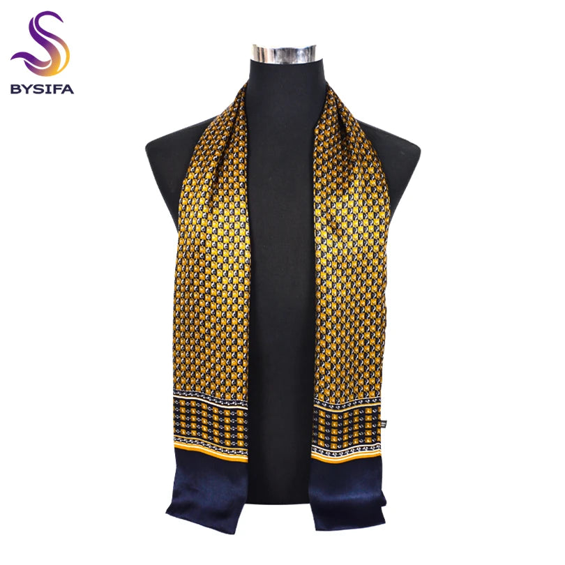 BYSIFA| New Silver Grey Man100% Silk Scarf Printed Fashion Brand Male Long Scarves Men Scarf Fall Winter Pure Silk Scarf160*26cm