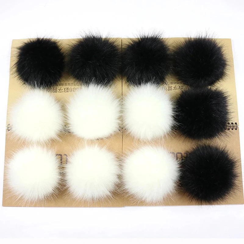 12/14 Pcs 8cm False Hairball Hat Ball Fur Pompom Fake Fox Hat Ball Pom Pom With Rubber Band Diy Clothing Hat Accessories