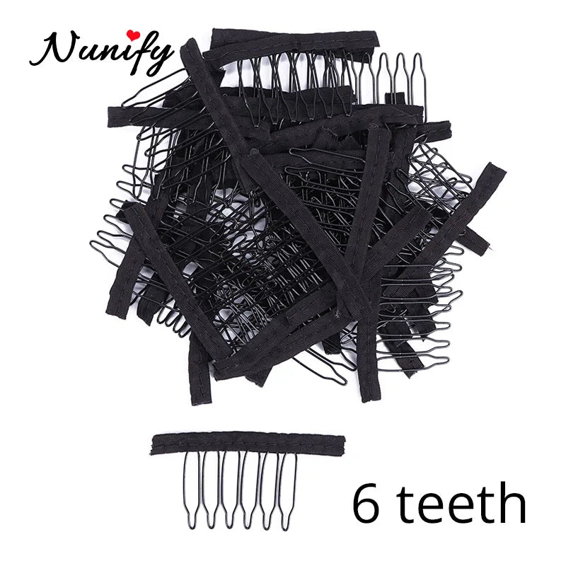Nunify 12-24Pcs/Lot Black Wig Comb Clips With Steel Tooth Polyester Cloth Wig Accessories Styling Tools Convenient For Hair