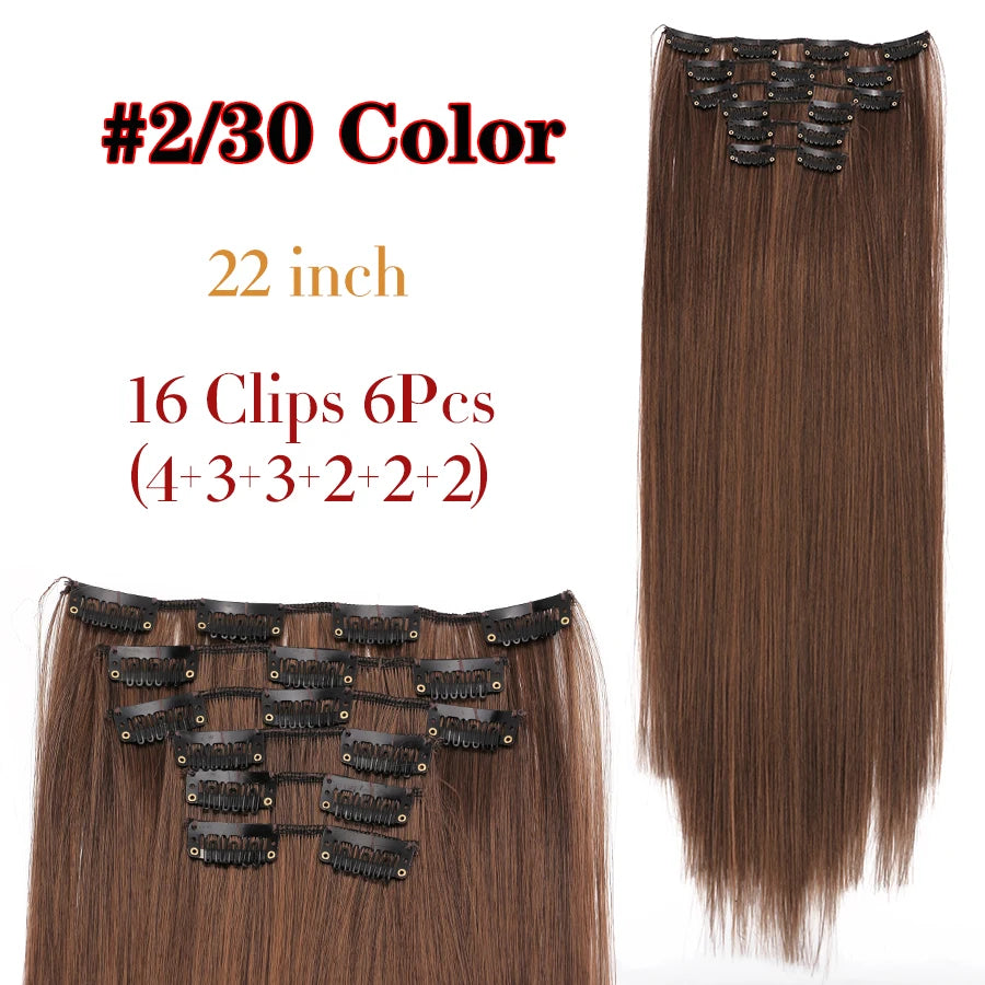Clip-In Hair Extensions Syntetic Hair 22Inch Long Wave Hair Extensions Ombre Cclip-In One Piece 6Pcs/Set Fake Hairpiece