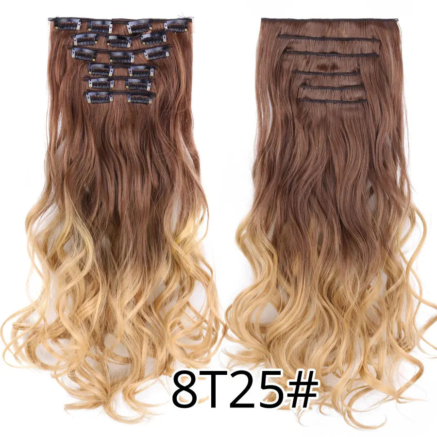 Clip-In Hair Extensions Syntetic Hair 22Inch Long Wave Hair Extensions Ombre Cclip-In One Piece 6Pcs/Set Fake Hairpiece