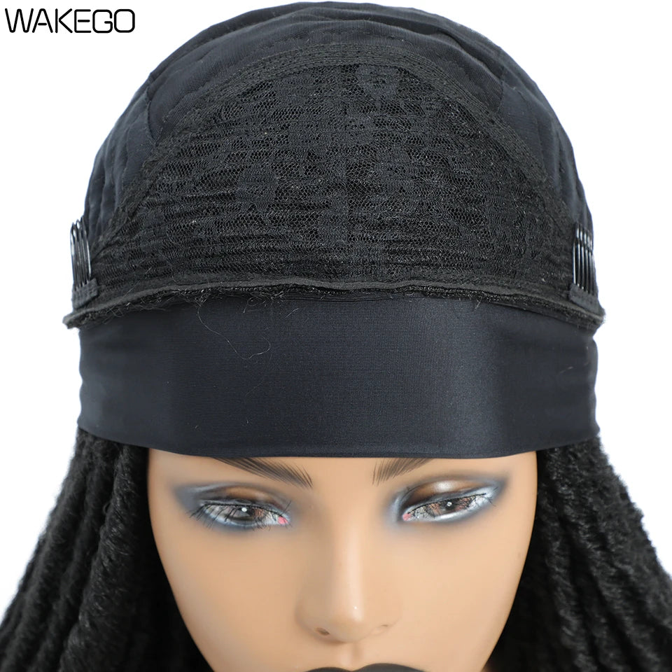 Wakego Long Dreadlocks Wig For Women Goddess Braid Headband Wig Soft Faux Locs Wigs Synthetic Braiding Crochet Twist Hair Wigs