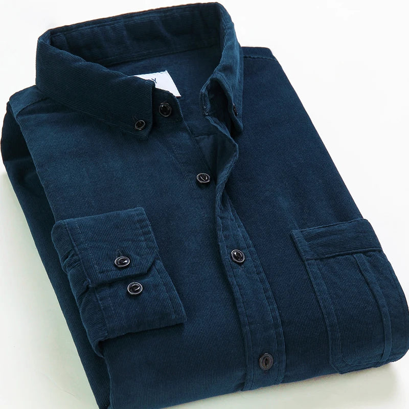 Fashion Cotton Corduroy Shirt Long Sleeve Men Casual Clothing Button Down High Quality Autumn Winter Shirts Warm